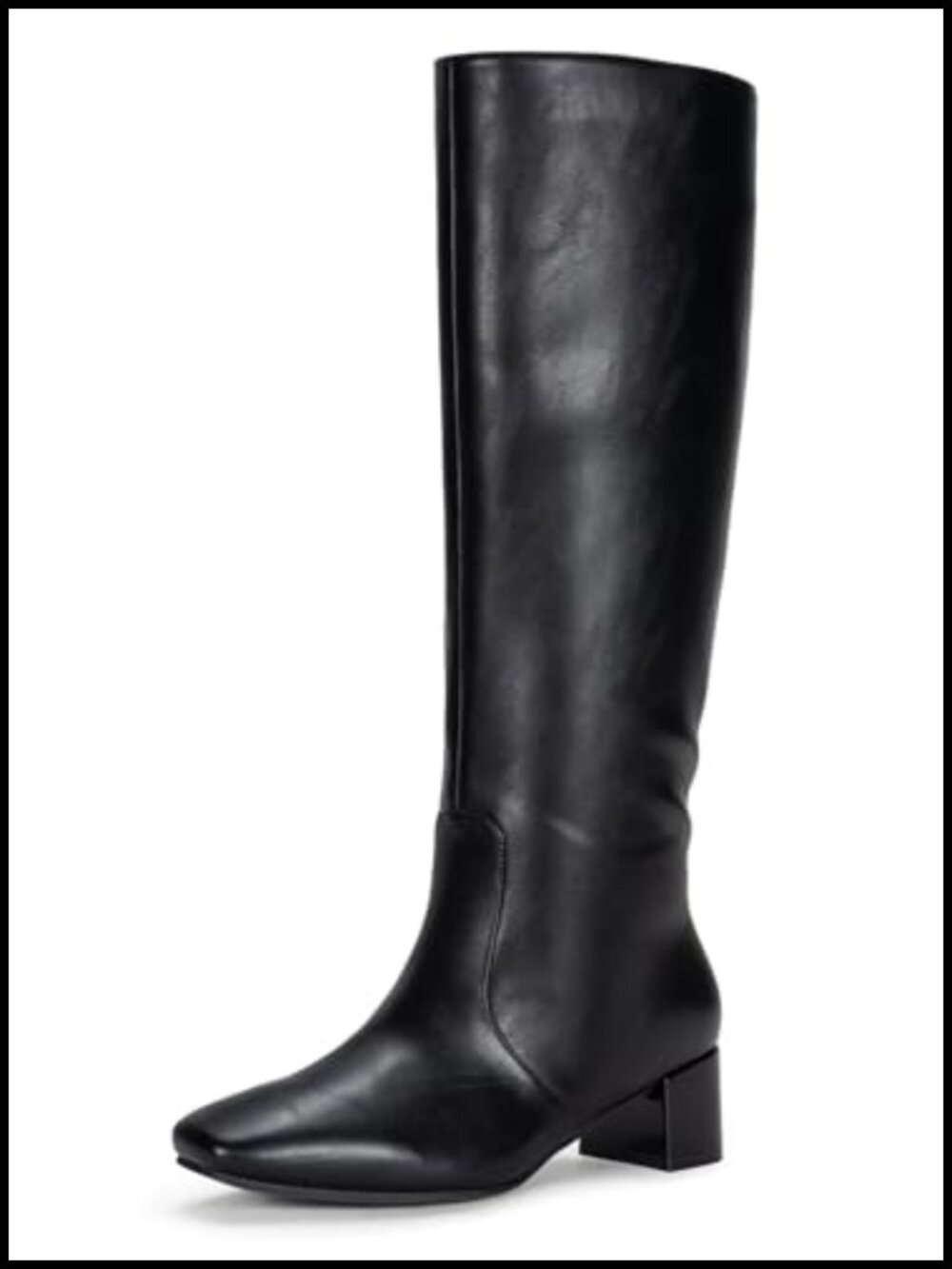 Knee High Boots Square Toe Low Chunky Block Heel Faux Leather Side Zip